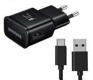 The Samsung 15W Type-C Charger Fast in black features two plugs, ideal for efficient charging.