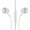 The Samsung AKG Handsfree (3.5mm Jack) are white, wired in-ear headphones featuring silicone ear tips and an in-line remote for volume and playback control, delivering clear, high-quality sound to each earbud.