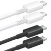 Four USB-C cables are displayed: two with white connectors and cords on top, and two with black connectors below, all arranged horizontally. Featured is the Samsung Type-C to Type-C Super Fast Cable (3A) for rapid charging.