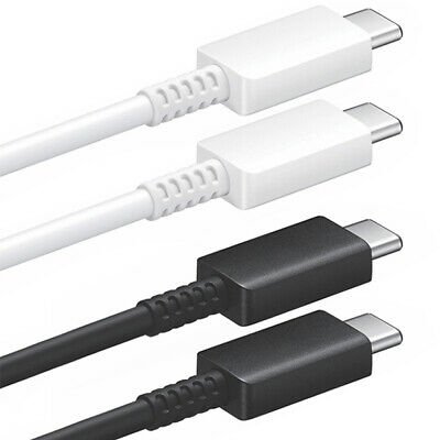 Four USB-C cables are displayed: two with white connectors and cords on top, and two with black connectors below, all arranged horizontally. Featured is the Samsung Type-C to Type-C Super Fast Cable (3A) for rapid charging.